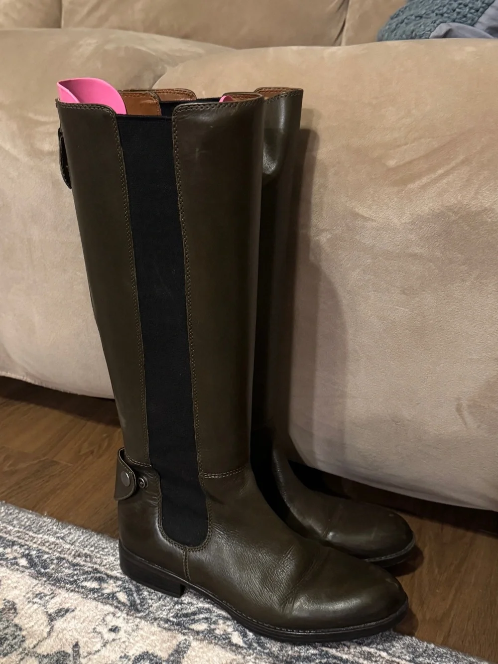 Franco Sarto Olive Green Leather Riding Boots w/ Black Elastic Panels women’s 8